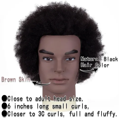 Vista 3 de Cabeza de maniquí afro macho de 6 pulgadas, 100% cabello humano, cabello rizado, tipo 4A, para trenzar, peluquería, cabeza de entrenamiento