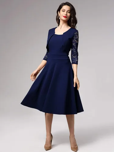 Vista 3 de Miusol Vestido de cóctel de manga 23 con cuello cuadrado y encaje floral para mujer