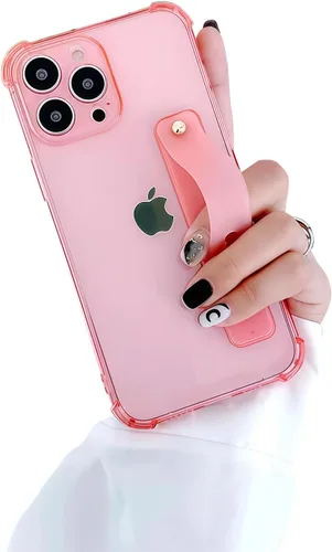 Vista 25 de Funda con correa para iPhone 15 de 6.1 pulgadas con soporte de pulsera, TPU suave y transparente protector a prueba de golpes, resistente, lazo