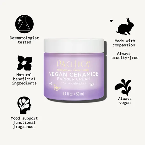 Vista 6 de Crema Facial Pacifica - Crema de Barrera de Ceramida Vegana con Niacinamida y Manteca de Karité - Hidratante Crema Facial Diaria Libre de Fragancia