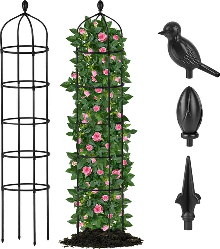 Vista 10 de Enrejado de obelisco de jardín para plantas trepadoras al aire libre, 6 pies, rosal, enrejado redondo para macetas, enrejado de flores de metal a