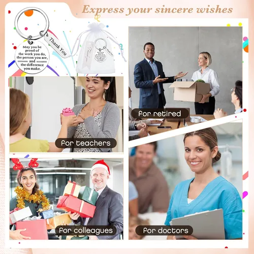 Vista 6 de Yinkin 36 piezas de regalos de agradecimiento a los empleados a granel para compañeros de trabajo, llaveros de organza con tarjetas para regalos