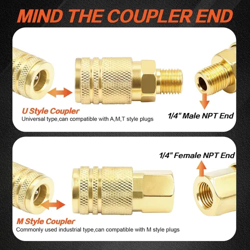 Vista 7 de Kit de acoplador de aire y enchufe, 22 piezas de 1/4" NPT de conexión rápida de aire con junta universal giratoria de 360°, accesorios de compresor