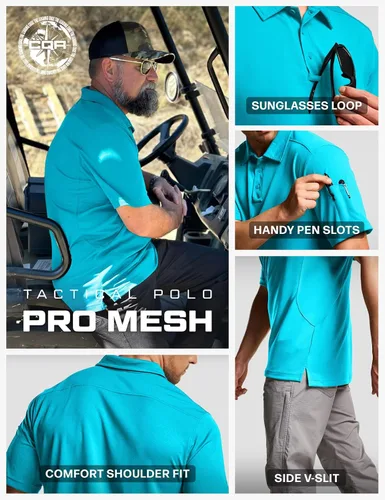 Vista 6 de CQR Camiseta polo táctica para hombre, de manga corta, ligera y con Dry Fit, tela piqué, FPU 50+, para exteriores