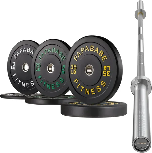 Vista 15 de 7ft Barbell with Weight Set 2" High Bounce Plates, 1000LB Capacity Home Gym