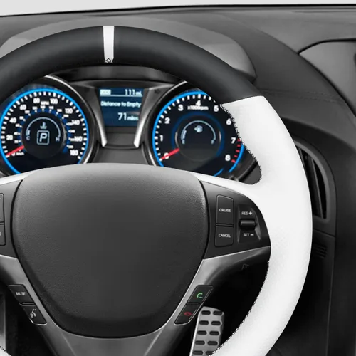 Vista 4 de MEWANT Funda cosida para volante Hyundai Genesis Coupe 2010-2016/Accesorios de volante para Hyundai Genesis Coupe
