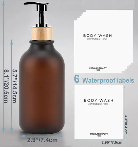 Vista 10 de Botellas de champú y acondicionador resistentes esmeriladas, dispensador de boticario, bomba de bambú, botellas de champú recargables para champú