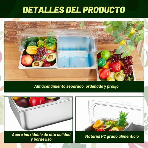 Vista 4 de Tessco for you 16 piezas de contenedor de condimentos para servir alimentos y especias, con tapa, para exhibición en mostrador, enfriado, de acero