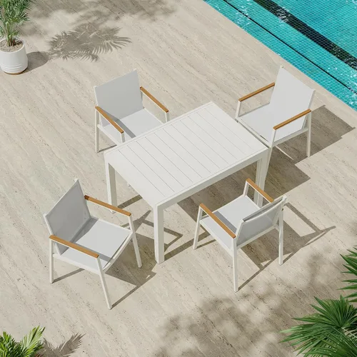 Vista 12 de Mesa de comedor expandible de aluminio para patio al aire libre para 4-8 personas, mesa rectangular para todo tipo de clima (48"-79") con rieles