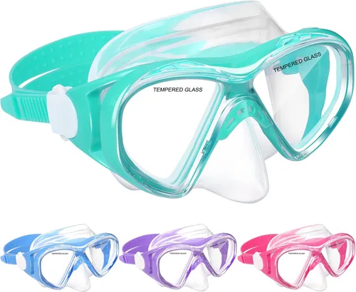 Vista 23 de ACQCES Gafas de natación para niños, máscara de buceo para niños y niñas de 5 a 15 años, gafas de natación antivaho de dos colores con cubierta