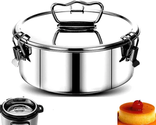 Vista 5 de Molde de flan con tapa, juego de olla a presión de acero inoxidable con mango de fácil elevación, olla a presión eficaz, Flanera Flan Maker