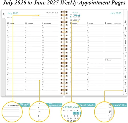 Vista 3 de Agenda y libro de citas 2026-2027, agenda diaria por hora 2026-2027, de julio de 2026 a junio de 2027, libro de citas semanal con intervalo de 30