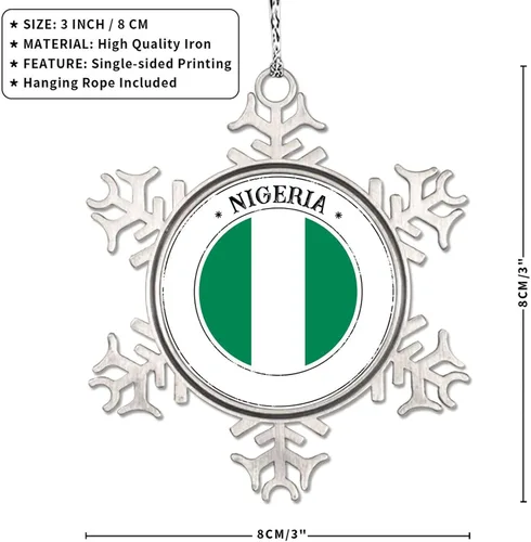 Vista 7 de Adornos de Navidad con la bandera de Nigeria 2022, adorno de copo de nieve para decoración de árbol de Navidad, regalo de recuerdo de metal