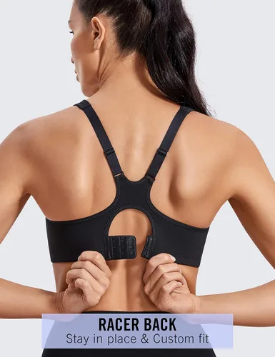 Vista 3 de SYROKAN High Impact Sports Bras for Women High Support Unlined Underwire Racerback No Uniboob Workout Bra