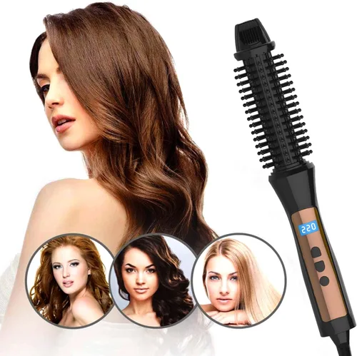 Vista 9 de Rizador de pelo de cerámica turmalina rodillo de pelo peine de pelo rizador de pelo herramientas de peinado viaje plegable rizador ideal mujeres [US]