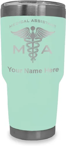 Vista 16 de LaserGram Taza aislada al vacío de 20 onzas, asistente médico MA, grabado personalizado incluido (negro)