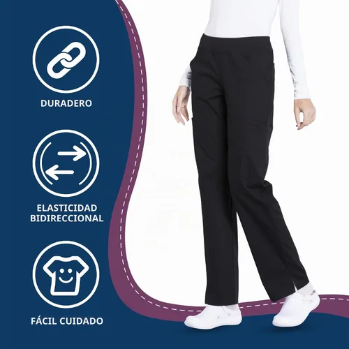Vista 6 de Pantalones quirúrgicos Workwear Professionals para mujer, pantalón cargo sin cierre, elástico suave, WW170 Negro