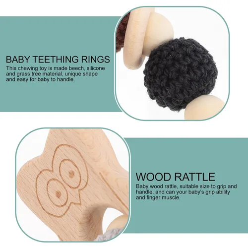 Vista 7 de Anillo de dentición de búho de haya, actividad, sonajero sensorial para desarrollo de agarre, relajante, masticable, flexible, dentición de madera
