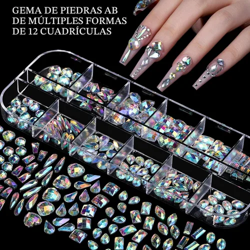 Vista 7 de FANDAMEI Dijes para uñas, kit de diamantes de imitación para uñas con 8 cajas de gemas para uñas, dijes 3D para uñas, diamantes de imitación