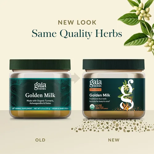 Vista 6 de Gaia Herbs Golden Milk - Suplemento en polvo de apoyo tradicional para la relajación con cúrcuma orgánica, pimienta negra, ashwagandha, cardamomo