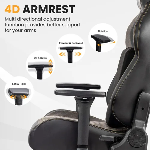 Vista 3 de Silla de juegos grande y alta de 440 libras con base de metal, espuma viscoelástica, lumbar 4D, reposabrazos ajustable, silla de computadora