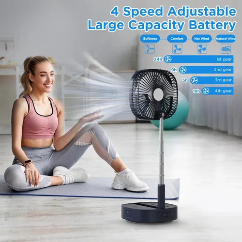 Vista 2 de Magesh Ventilador de pedestal oscilante portátil y remoto, rotación de 120°, ventilador plegable 3 en 1, ventilador de escritorio, antideslizante