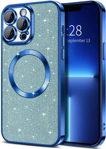 Vista 16 de Hython para iPhone 16 Funda con chispas brillantes, fundas transparentes magnéticas con protector de lente de cámara [Compatible con MagSafe]