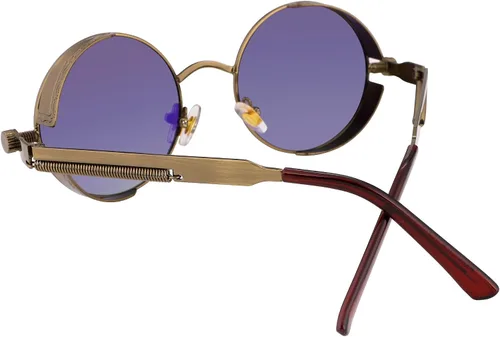 Vista 3 de FEISEDY Gafas de sol retro góticas steampunk marco de metal redondo círculo punk inspirado sombra hombres B1857