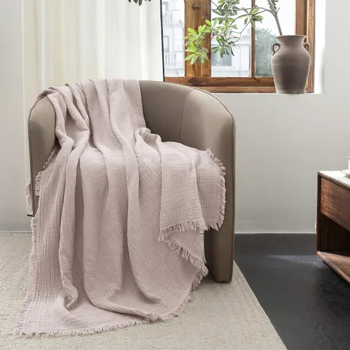 Vista 18 de FOSSA Manta de Muselina con Flecos - Gasa de Algodón 100% de 4 Capas Súper Suave y Transpirable - Manta Decorativa Ligera y Refrescante para Cama