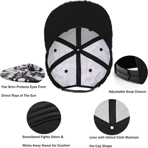 Vista 5 de Gorra de béisbol para hombre, estilo hip hop, visera plana, ajustable, unisex, ajustable, transpirable