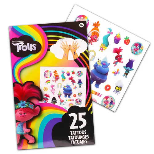 Vista 2 de Trolls - Paquete de tatuajes temporales para fiestas con 75 tatuajes de trolls, suministros de fiesta y actividades de fiesta, trolls, recuerdos