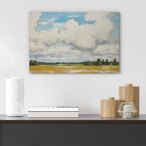 Vista 4 de SIGNFORD Lienzo impreso para pared, cielo nublado, bosque verde, prado, naturaleza, desierto, ilustraciones florales botánicas, arte moderno