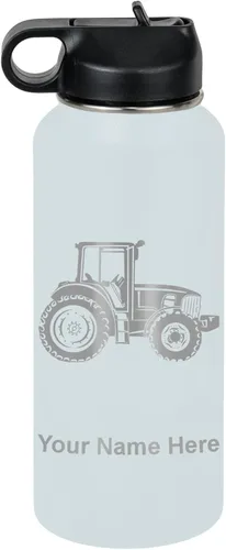 Vista 12 de LaserGram Botella de agua personalizada, tractor agrícola, acero inoxidable de doble pared aislada al vacío con popote superior, regalo grabado