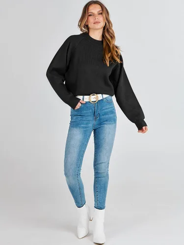 Vista 4 de ANRABESS Suéter de manga larga Dolman de gran tamaño para mujer, cuello redondo, hombros caídos, ajuste holgado, ropa de otoño 2023