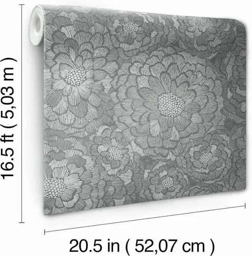 Vista 6 de RoomMates RMK12109WP - Papel tapiz para despegar y pegar, color gris Zen Dahlia