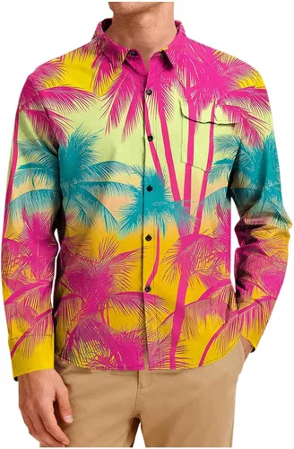 Vista 9 de Camisa hawaiana de manga larga con botones florales tropicales para hombre, camisas de playa con estampado de flores, camisas casuales de viaje