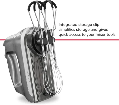 Vista 7 de KitchenAid Batidora de mano con cable de velocidad variable - KHBV53, gris carbón mate, batidora de mano de 8 pulgadas y 6 velocidades con batidores