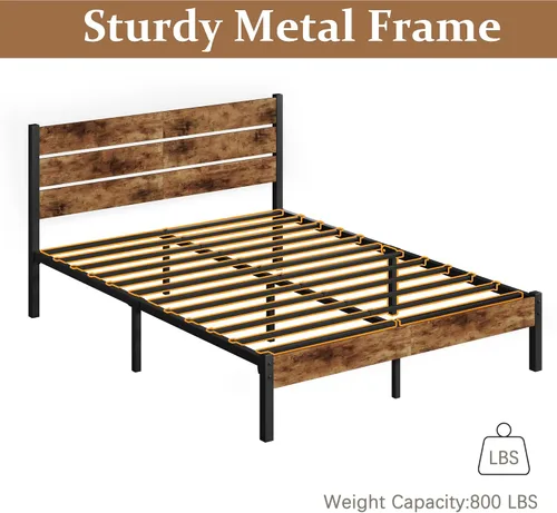 Vista 5 de Lifezone Base de cama Queen con cabecero y estribo, marco de cama de metal Queen con almacenamiento debajo de la cama, sistema de soporte de metal