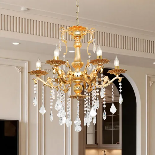 Vista 9 de Moderna Elegante Araña de 6 Luces de Cristal K9 en Bronce Antiguo Iluminación de Techo Colgante Estilo Europeo para Comedor, Sala de Estar