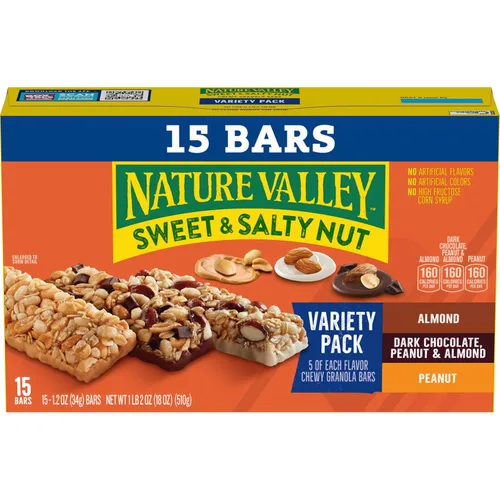 Vista 3 de Nature Valley Barras de granola de nueces dulces y saladas, paquete variado, 15 barras, 18 onzas