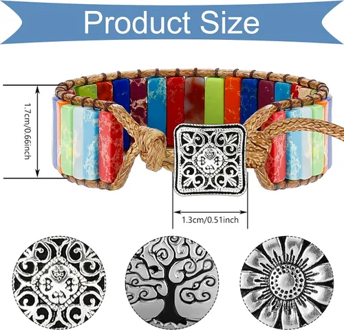 Vista 2 de Hicarer 3 pulseras de 7 chakras para mujeres y hombres, piedra natural, cuero envolvente, pulseras de cuentas curativas, piedras curativas, regalos