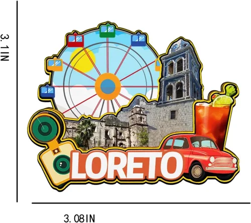 Vista 3 de Loreto México Imán de nevera con imán de madera 3D, monumentos coleccionables de viaje, decoración hecha a mano -2060