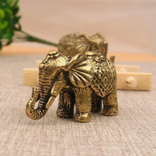 Vista 3 de Estatua de elefante en miniatura de latón macizo, figura decorativa de animales de latón, símbolo de buena suerte, regalo ideal de colección, 2.05 x