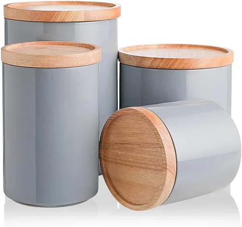 Vista 83 de Botes de Cocina Sweejar Tarro de Cerámica para Almacenamiento de Alimentos, Contenedores Apilables con Tapa de Madera de Sellado Hermético