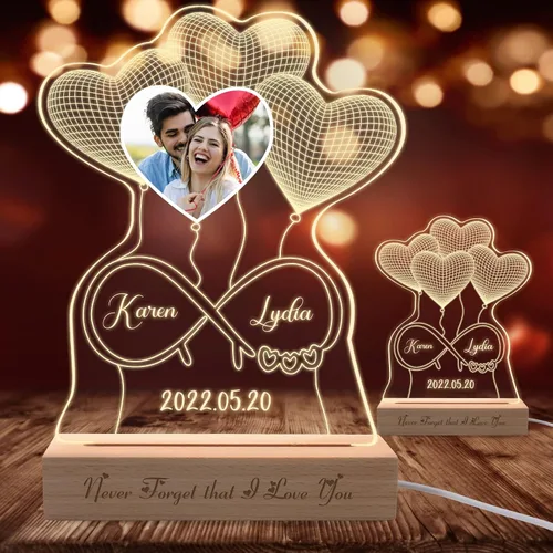 Vista 8 de Lámpara de fotos personalizada de ilusión de retrato 3D, placa grabada con imagen personalizada, luz nocturna con base de madera, lámpara LED