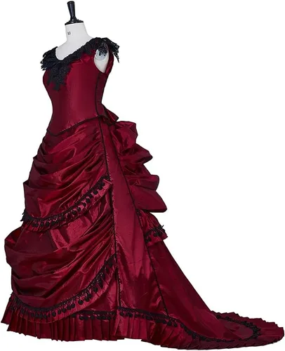 Vista 4 de Vestido de novia gótico victoriano para mujer, vestido largo renacentista vintage, vestido de baile steampunk, vestido de noche