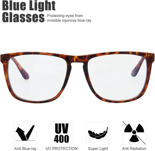 Vista 2 de The Fresh Gafas de bloqueo de luz azul, marco rectangular, anti rayos azules, gafas de juego de computadora para adolescentes, hombres y mujeres