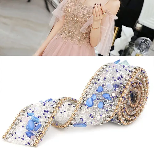 Vista 7 de Rollo de envoltura de malla de 1.0 in para bricolaje con diamantes de imitación de cristal, decoración de cinta (#01), accesorios de ropa, oro