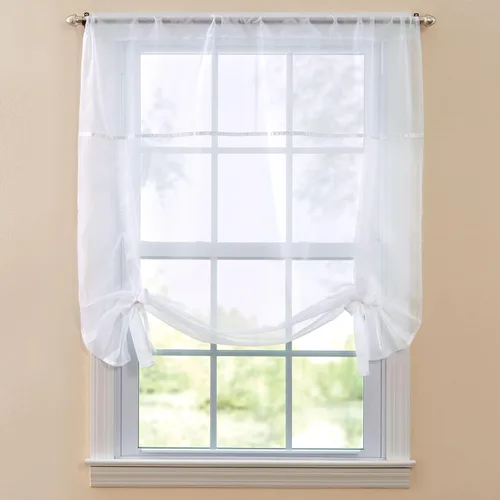 Vista 8 de BrylaneHome BH Studio - Persiana de gasa transparente con amarre, 32 pulgadas de ancho y 44 pulgadas de largo, hojas de otoño