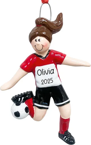 Vista 8 de Adorno Navideño Personalizado de Fútbol 2025 Pelota de Fútbol con Estrellas Doradas, Césped y Red de Portería para Árbol de Navidad - Regalo